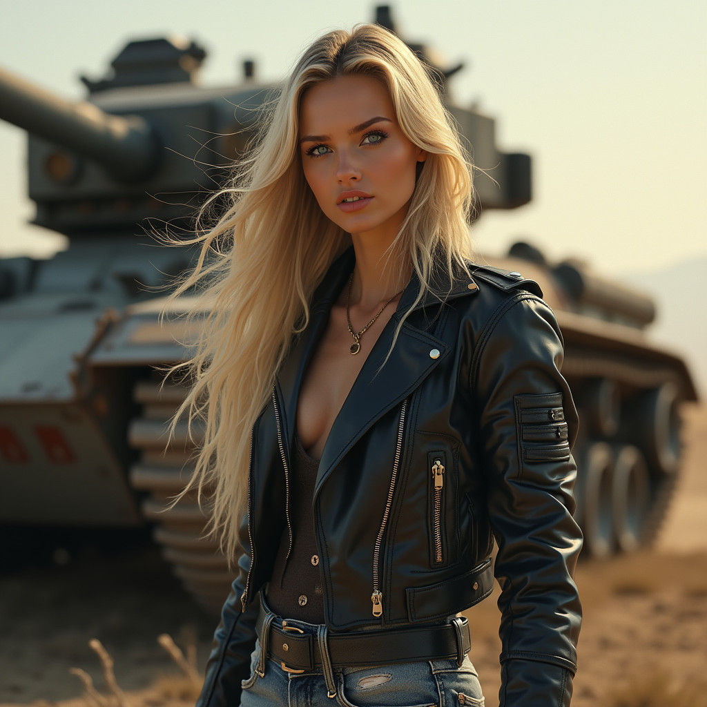 Regal Woman in Cyberpunk Style with Tank