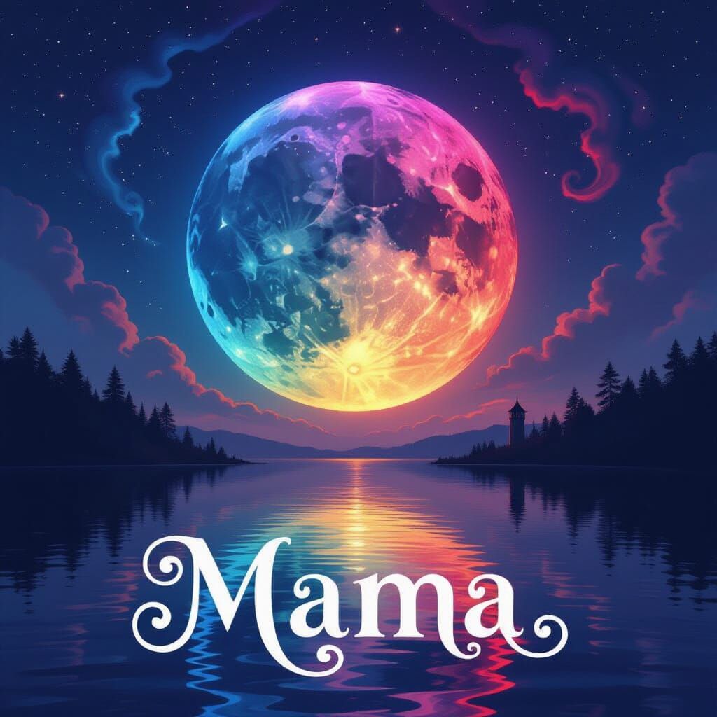 Multicolored Moon Over Water, MaMa Text