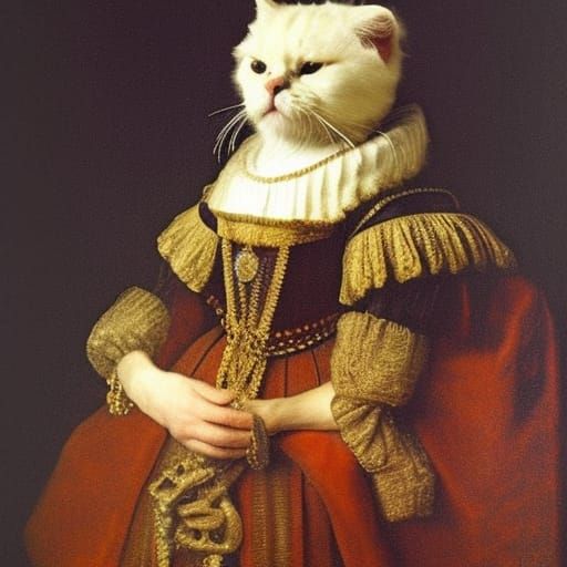Royal Cat Portrait in Rembrandt Style