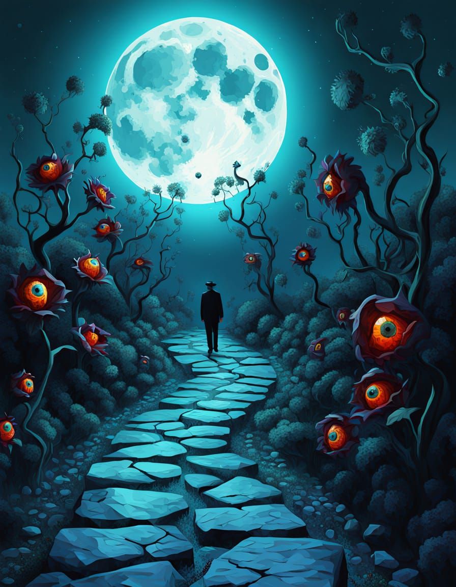 Eerie Surrealism: Pathway in a Horrible Garden