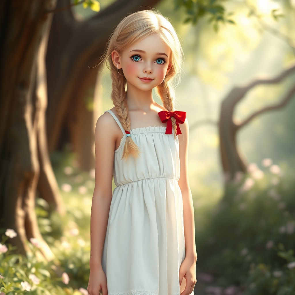 Blonde Girl in Whimsical Forest Glade