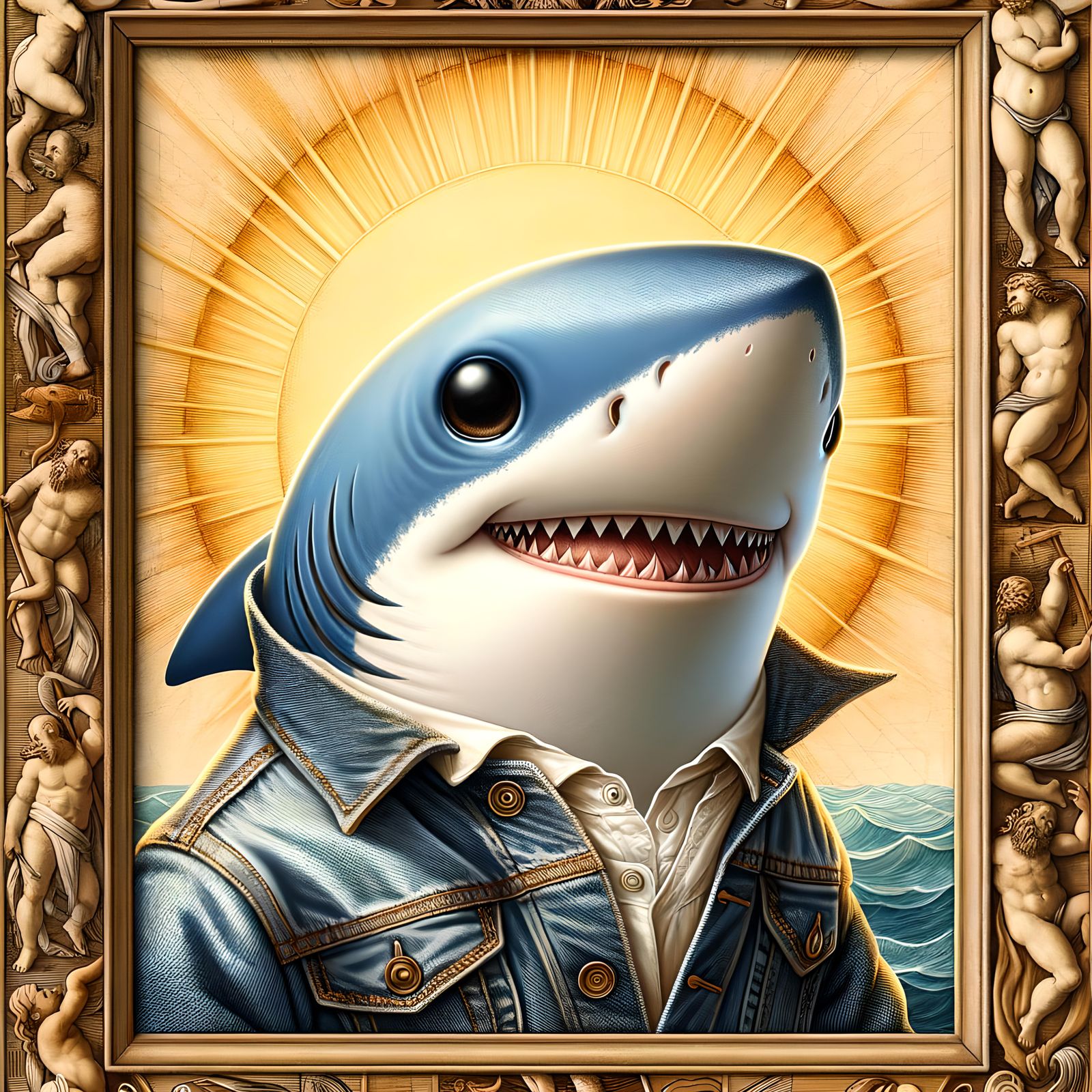 Denim Shark Portrait in Da Vinci Style