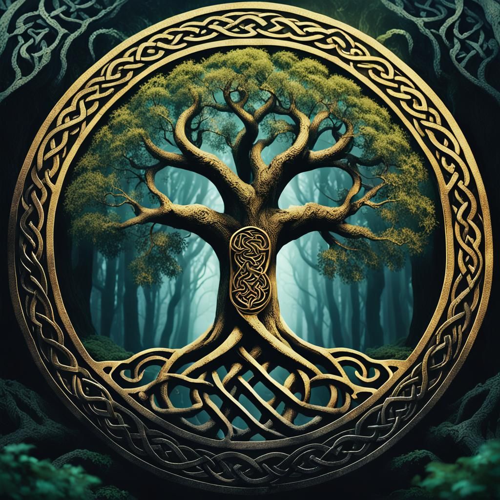 Celtic Knot Tree of Life in Mystical Forest