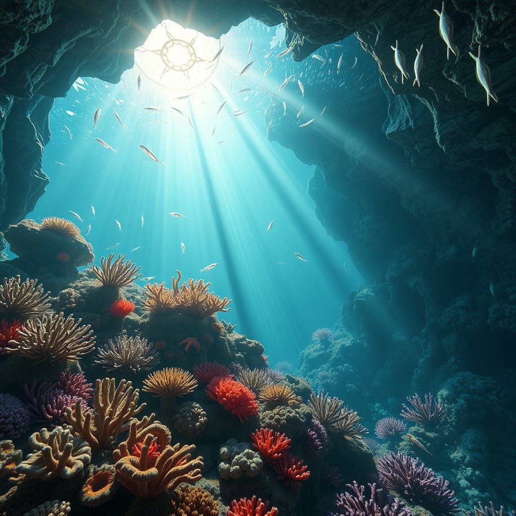 Bioluminescent Coral Reef Grotto in 3D