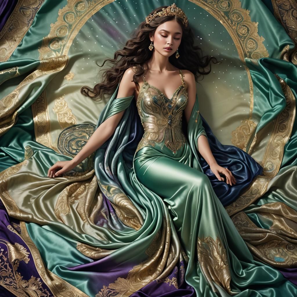 Ethereal Odalisque with Aurora-Inspired Chroma