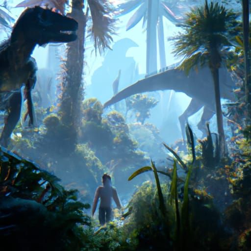 Dramatic Jurassic Park Scene in Dark Fantasy Style