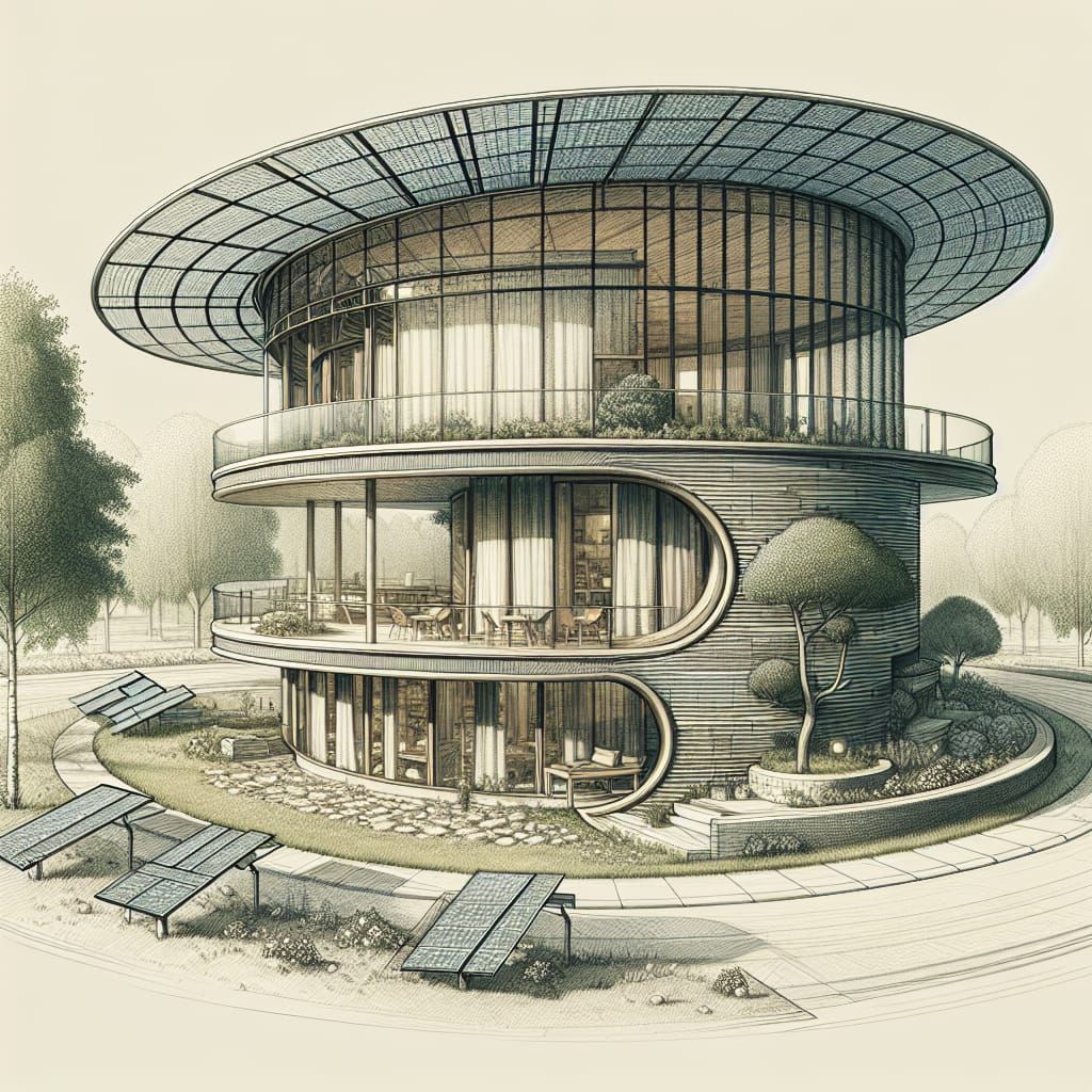 Soliarpunk Eco-Friendly House Pencil Sketch