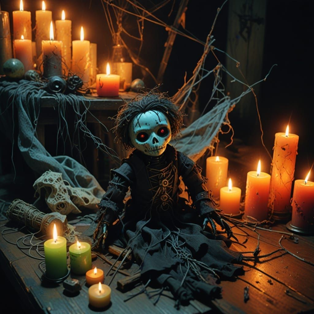 Dark Voodoo Ritual Scene in Cryptopunk Style