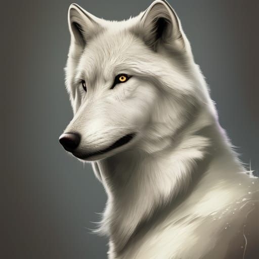 White Wolf Portrait with Floral Accents