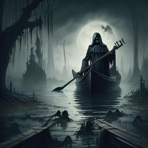 Grim Reaper's Gothic Journey on Dark Waters