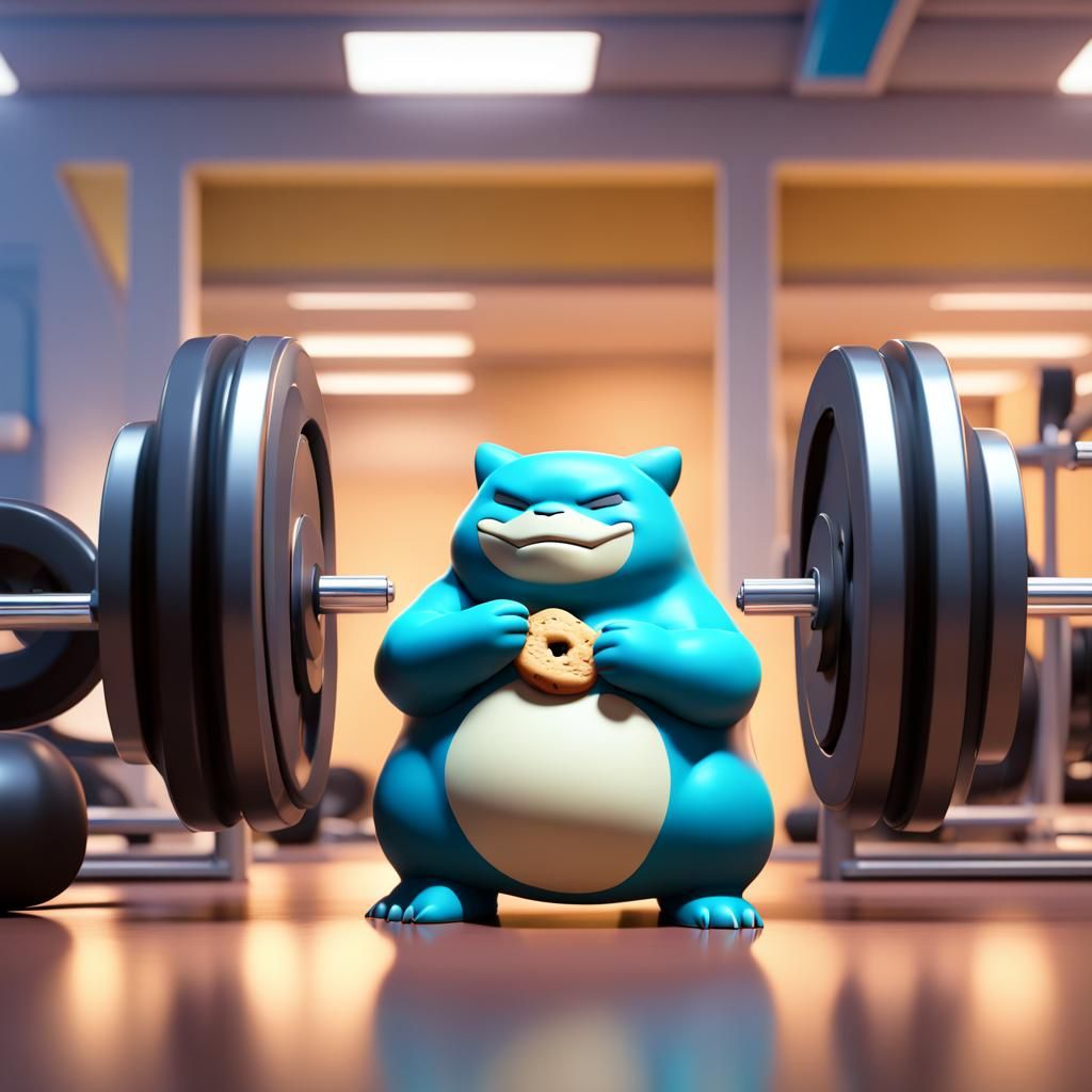 Snorlax's Cookie Break: Pixar-Style 3D Gym Art