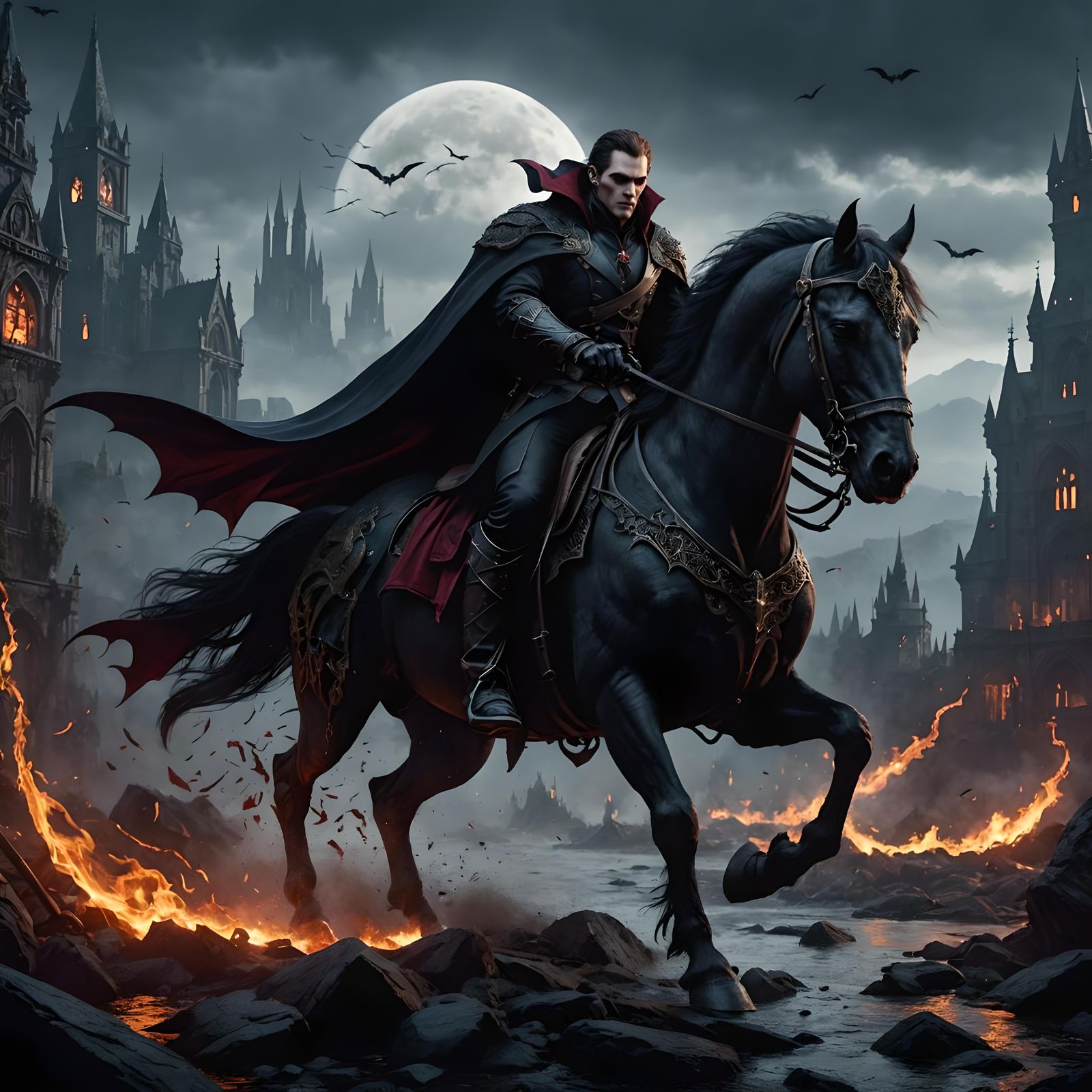 Vampire Rider in Detailed Matte Painting Style