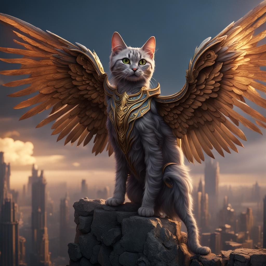 Winged Cat Fantasy Concept Art in 8K