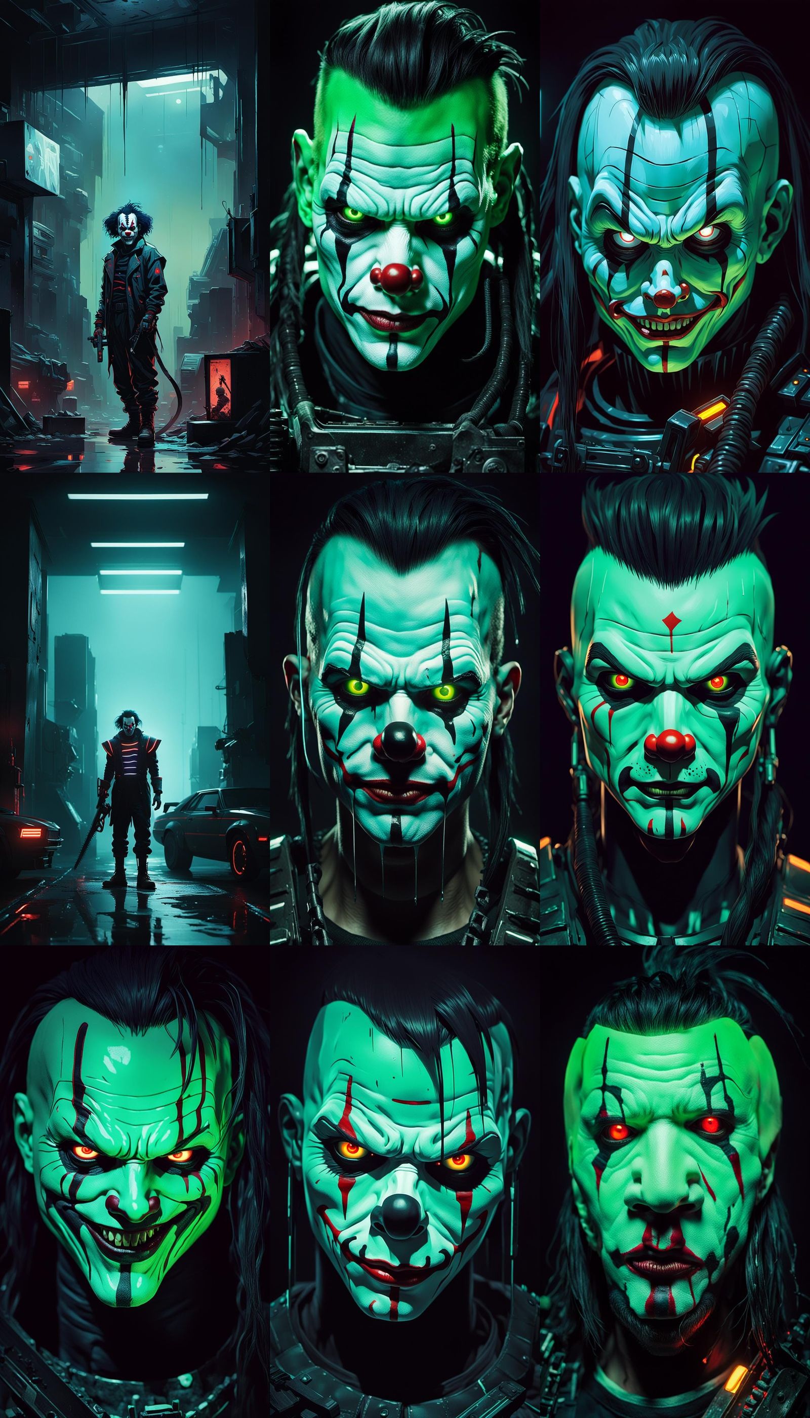 Cyberpunk Clown in Neon-Lit Dystopia