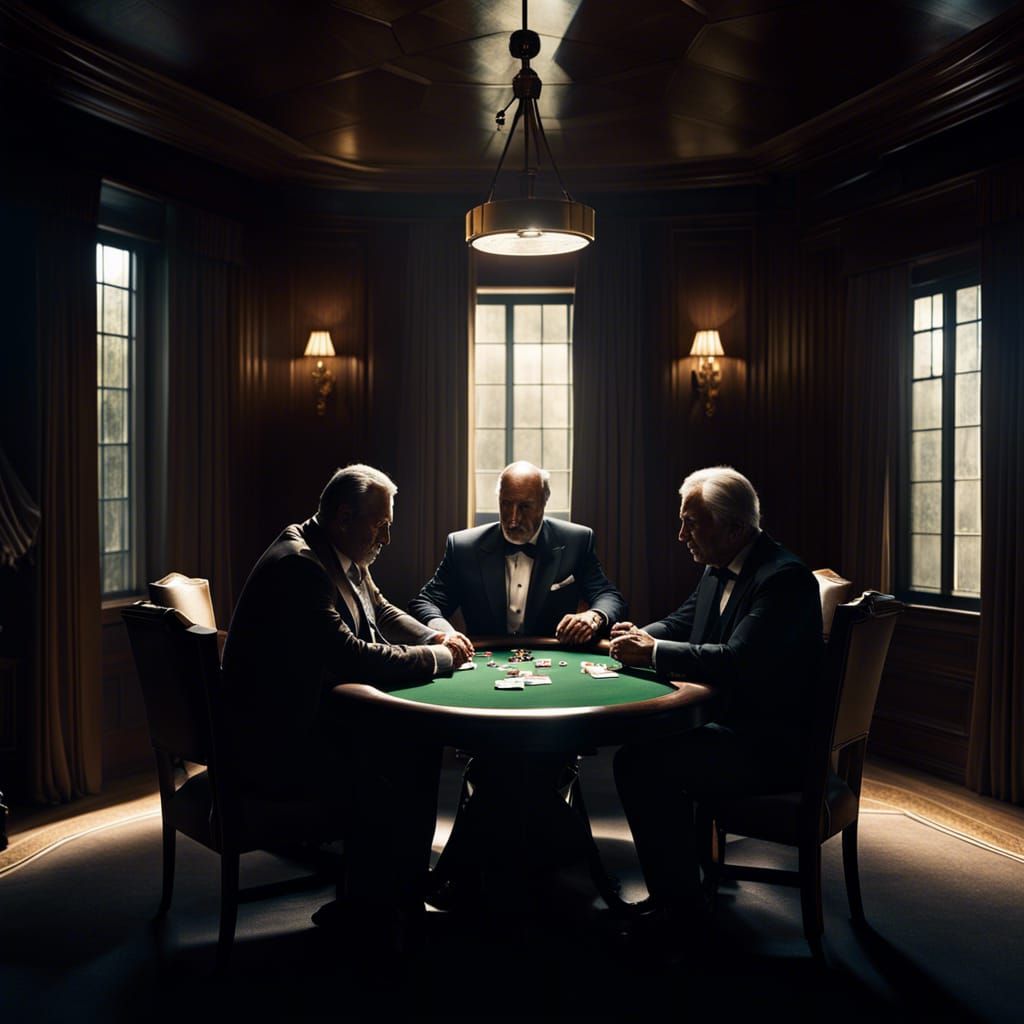 Moody Poker Game in Hyperrealistic Style