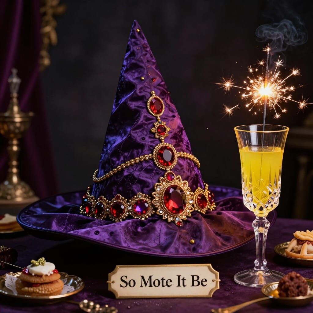 Baroque Witch Hat with Jewels and Enchanting Potion