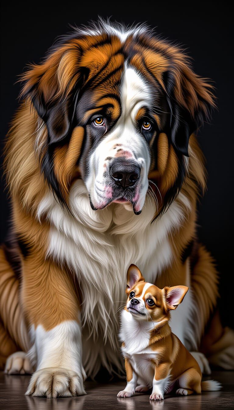 St. Bernard and Chihuahua Portrait in Fantasy Art Style