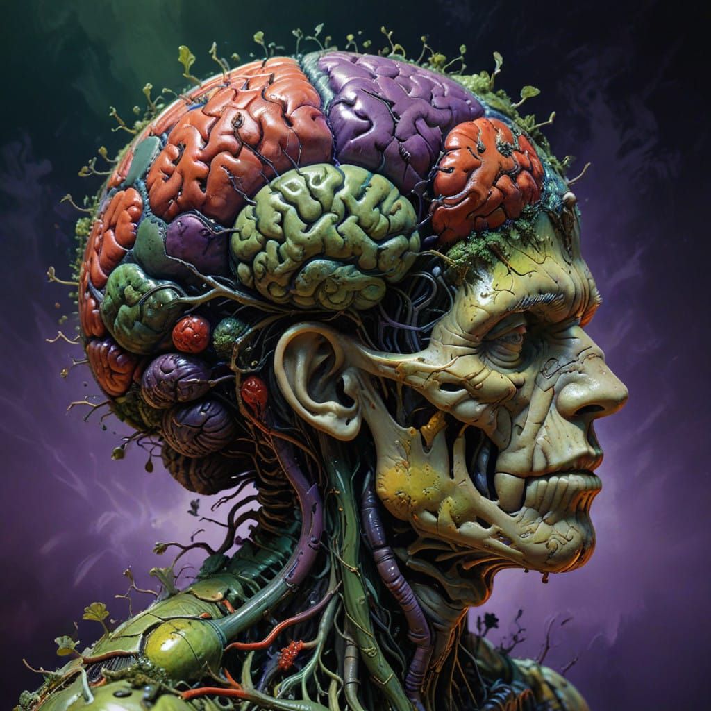 Vibrant Moldy Brain Portrait in Hyperrealistic Detail