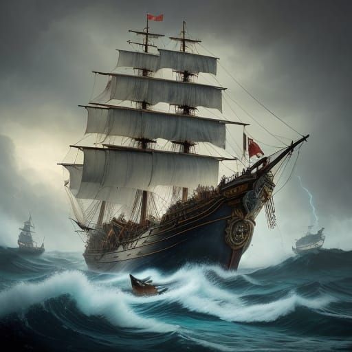 Raccoon Pirate Captain on Galleon in Painterly Style