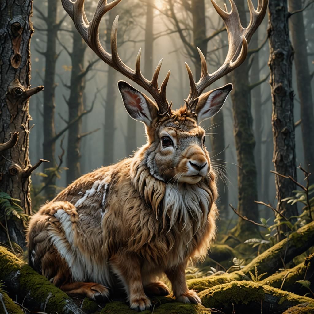 Majestic Jackalope in a Misty Forest