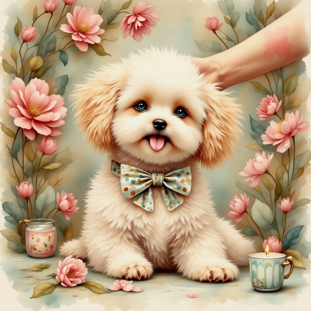 Pampered Cocker Spaniel Puppy in Watercolor Style