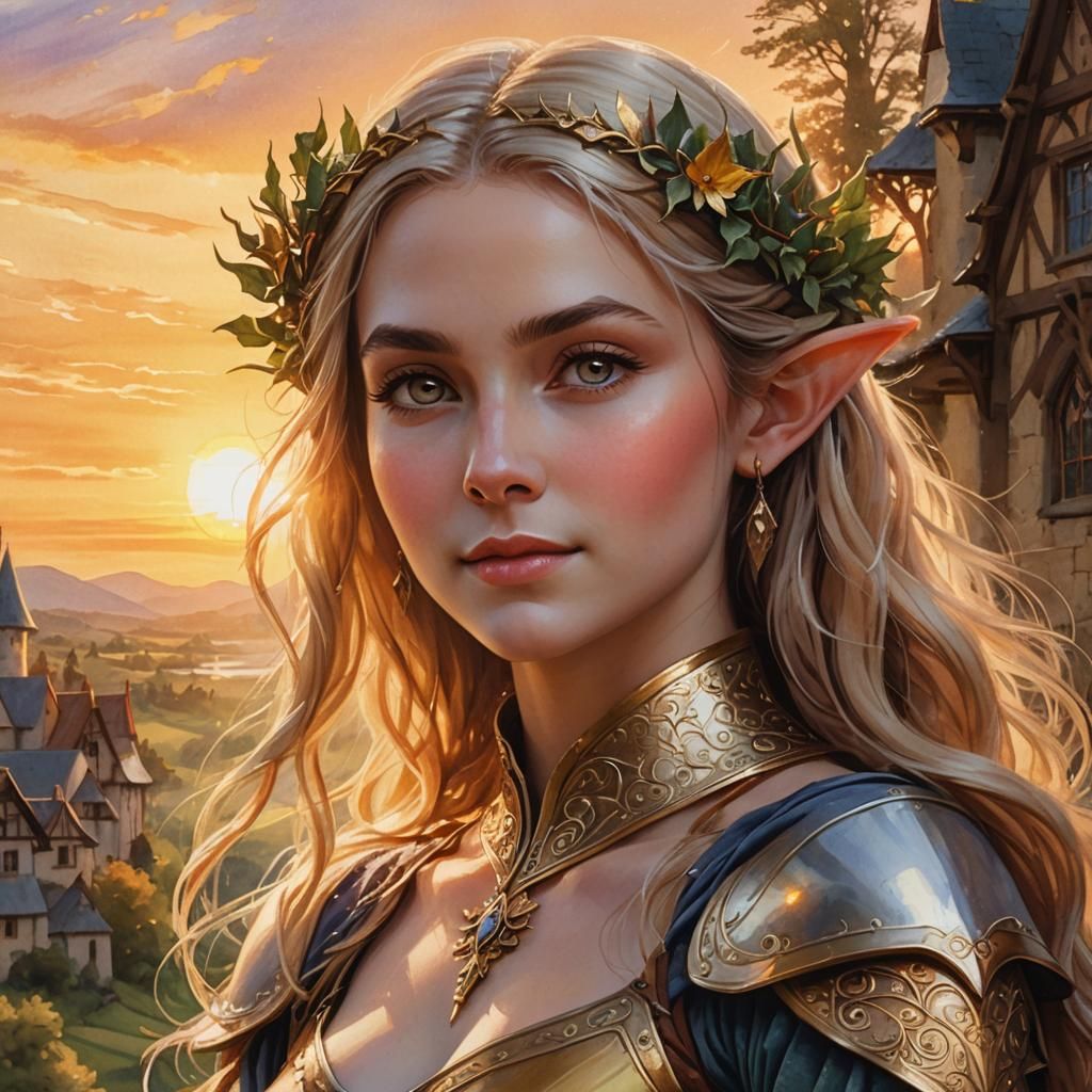 Elf Woman Portrait in Dreamlike Watercolor Realism