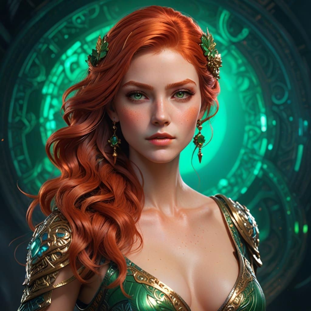 Ethereal Redhead Goddess with Triadic Colors