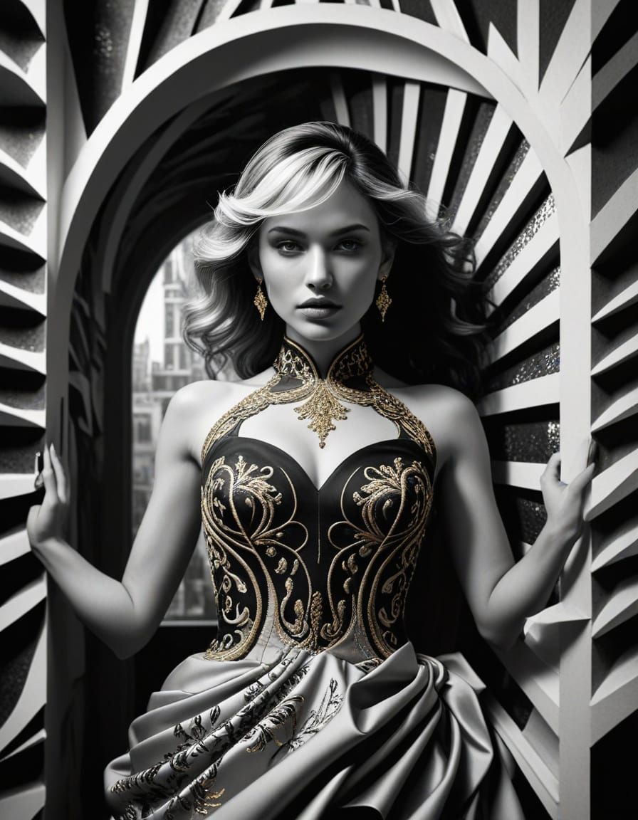 Luxurious Evening Gown with Gold Embroidery