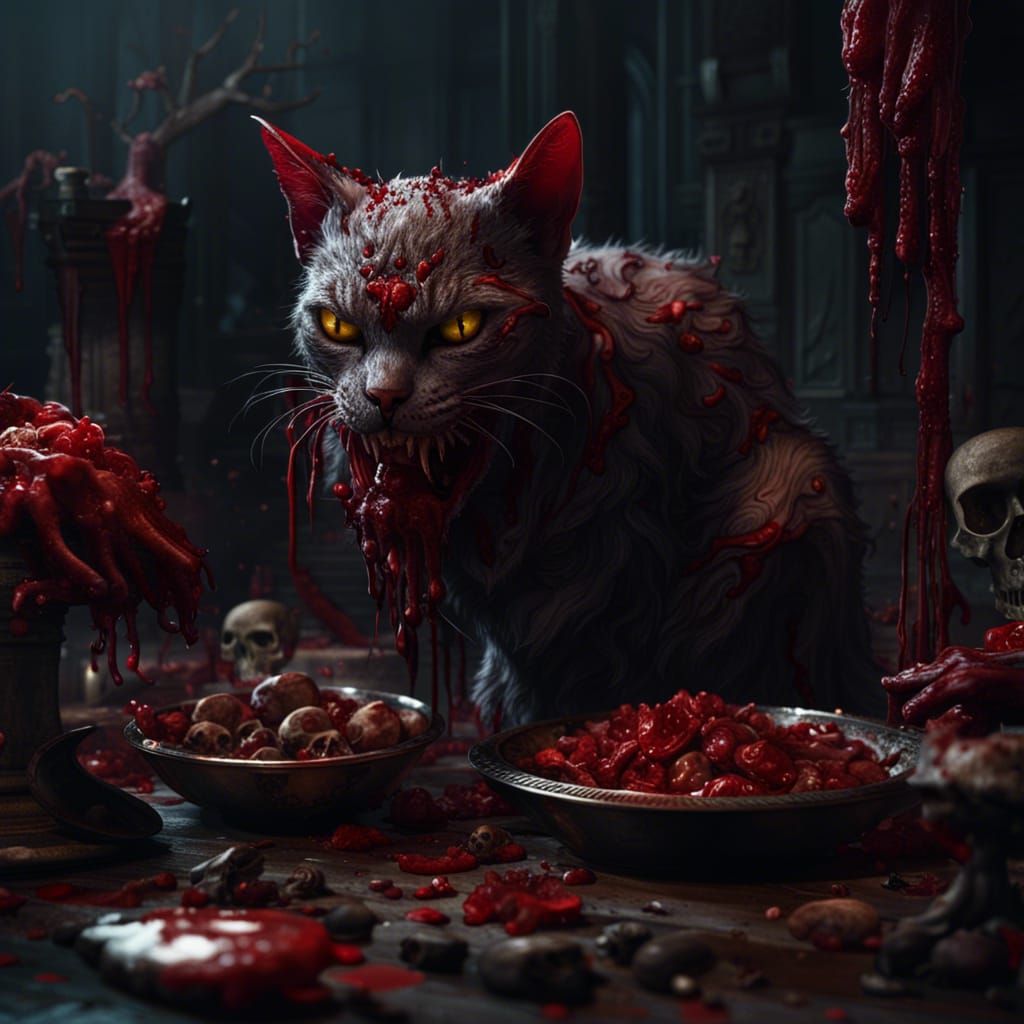 Vampire Cat Feast: Detailed Matte Painting