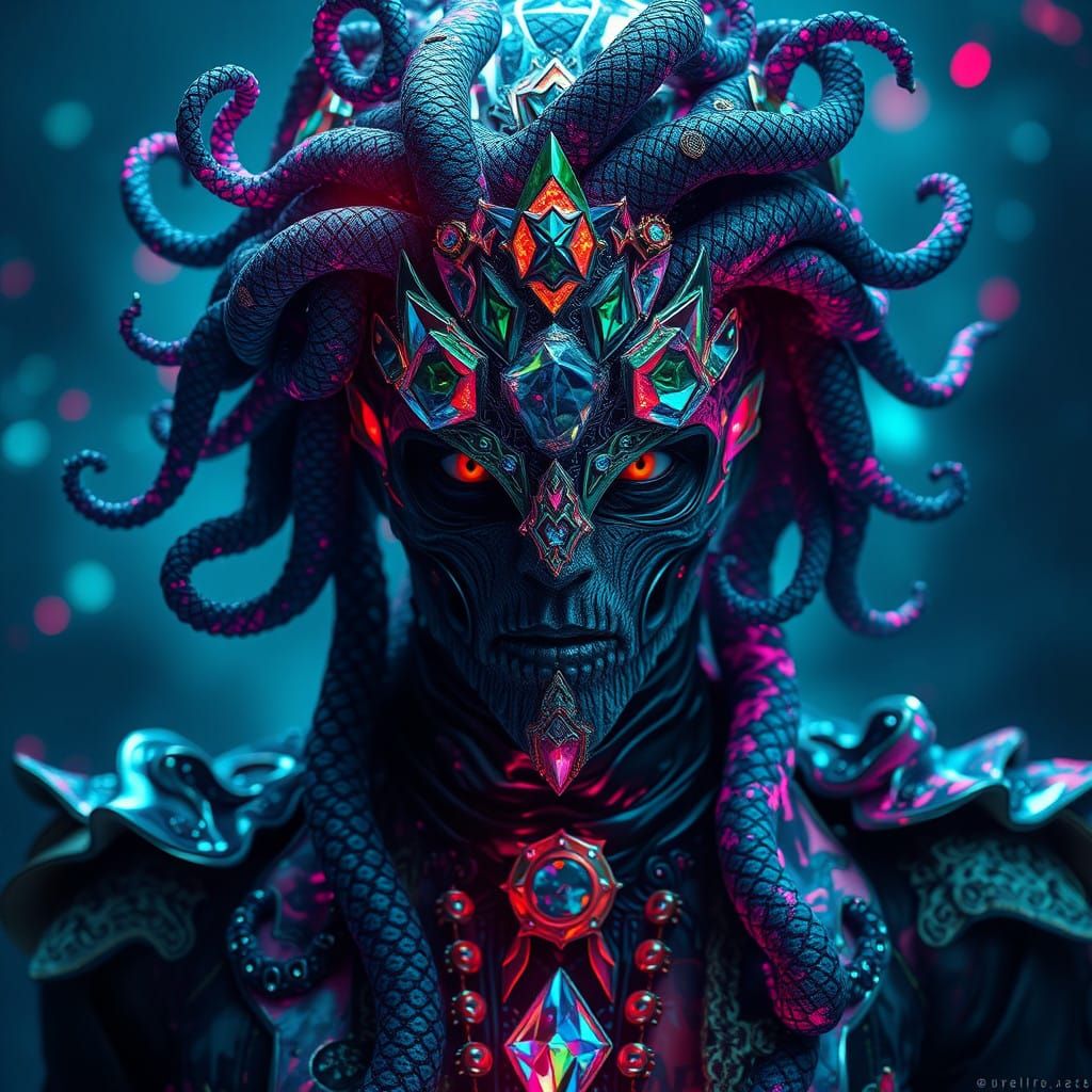 Enigmatic Dreamweaver in Cyberpunk Dark Fantasy Style