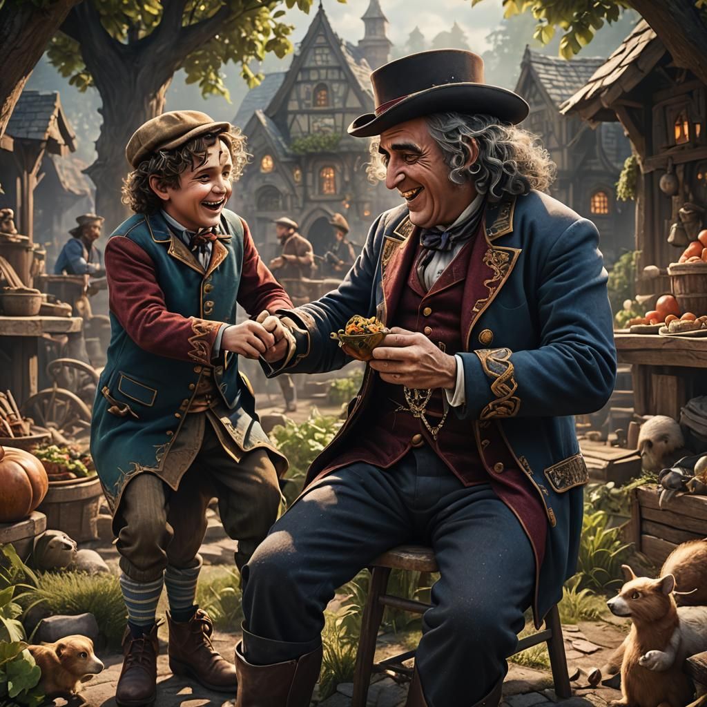 Tiny Tim Tickling Tom: Detailed Matte Painting