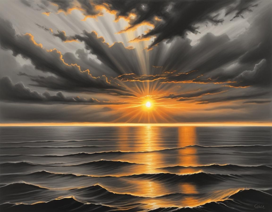 Dramatic Sunrise Seascape in Charcoal