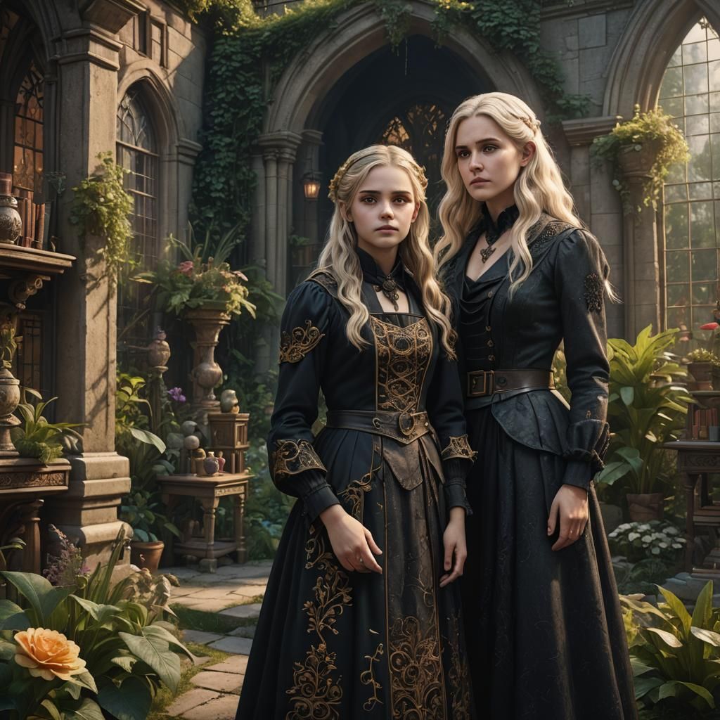 Goth Librarian and Art Student in Secret Garden