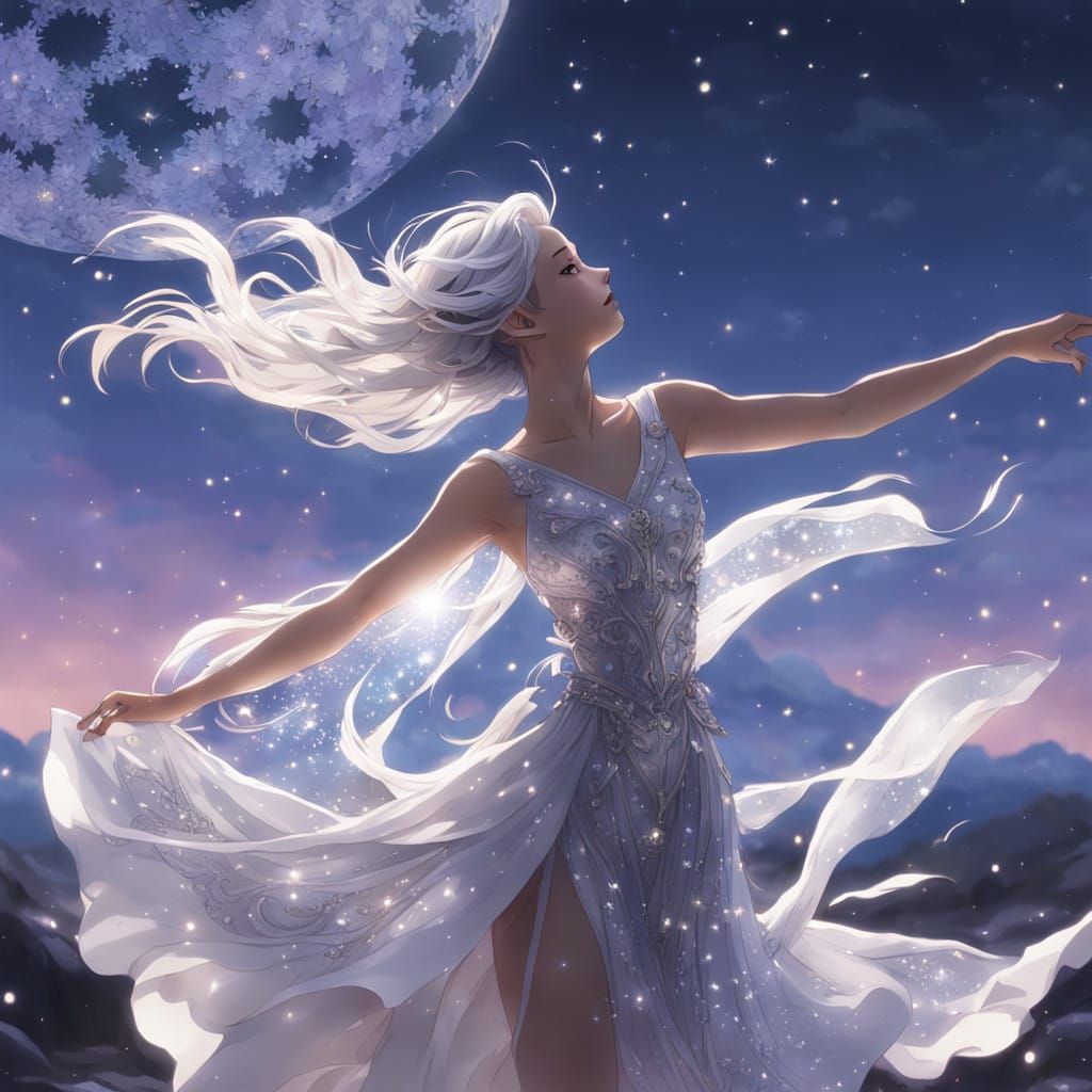 Anime-Style Goddess Under Winter Moonlight