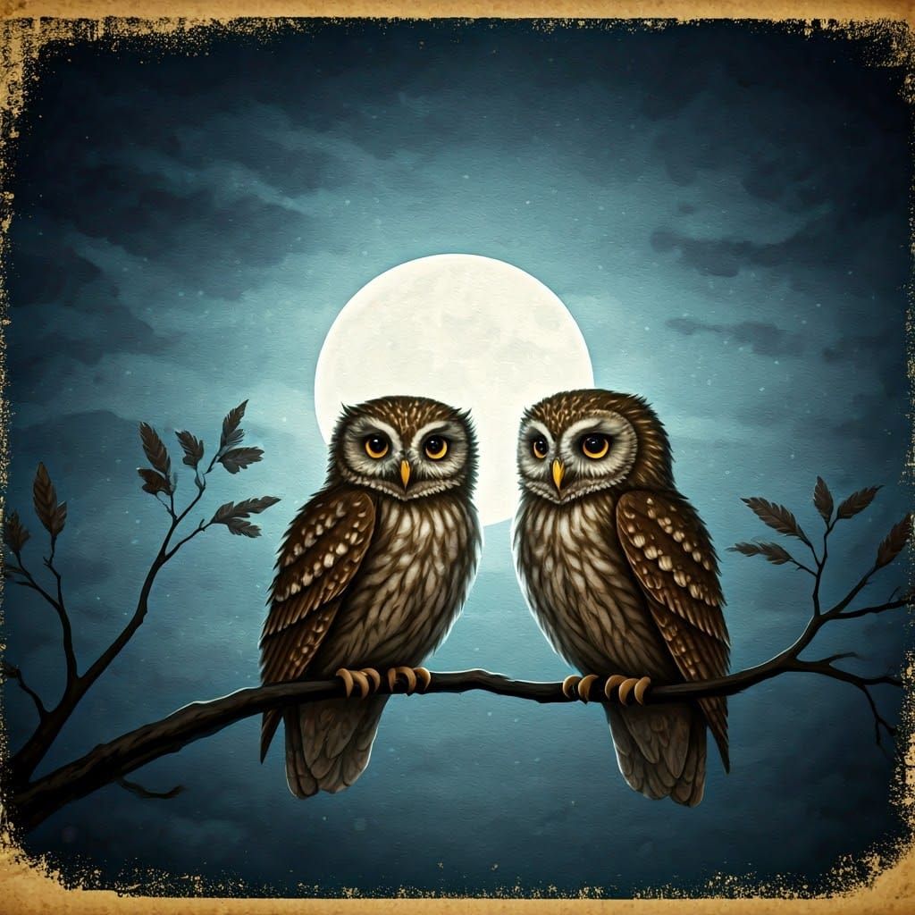 Ethereal Nocturne of Two Owls under Full Moon