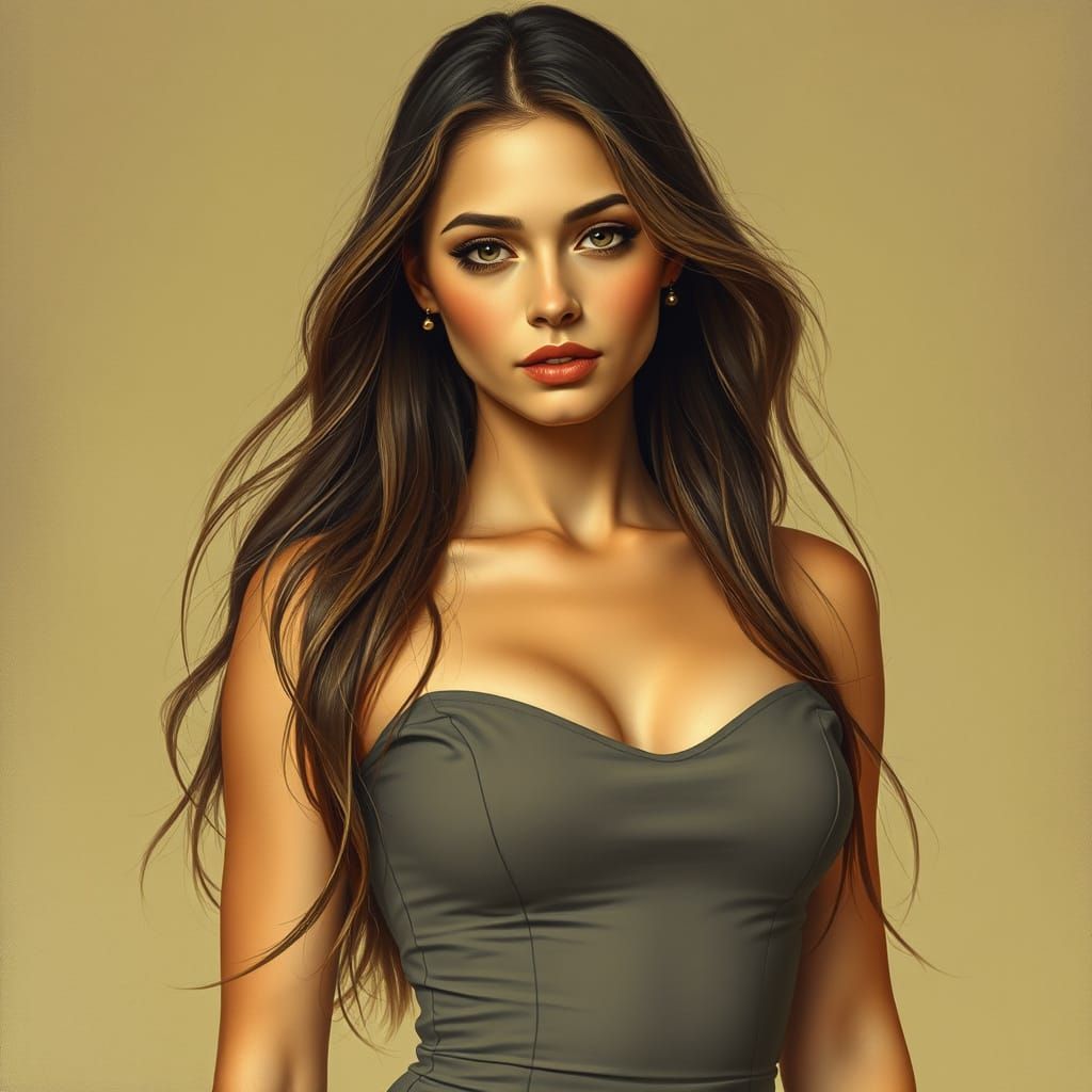 Elegant Woman in Art Nouveau Style Dress