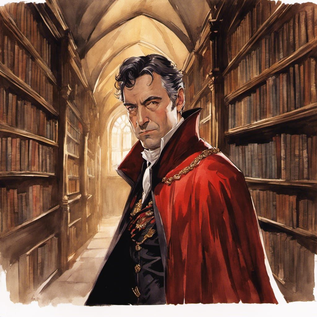 Tudor Aristocrat in Renaissance Library, Comic Book Style