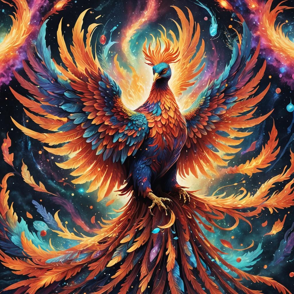 Holographic Giant Phoenix in Astral Cosmic Illustration