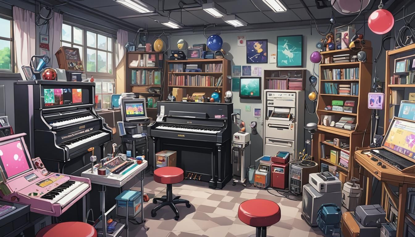 Vtuber Laboratory Background with Piano and Arcade