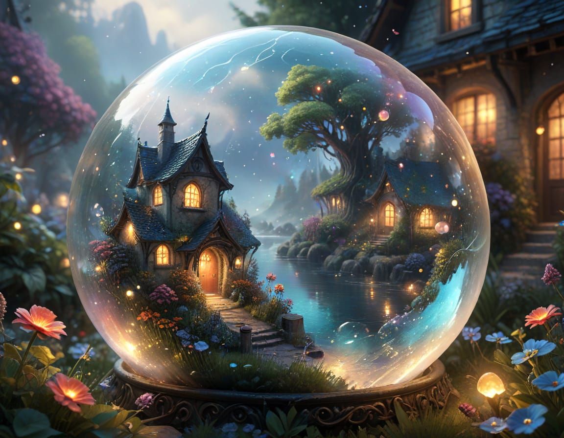 Glass Bubble With Summer Scene And Fairy Lights