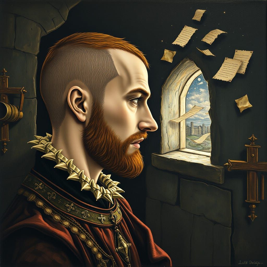 Majestic Frankish King in Cosmic Prison, Illustrated Paintin...