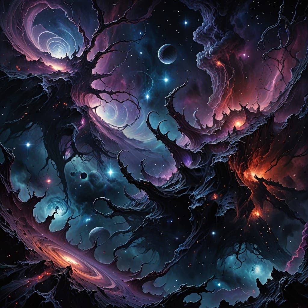 Dark Fantasy Nebula at Existence's Edge in Deep Space