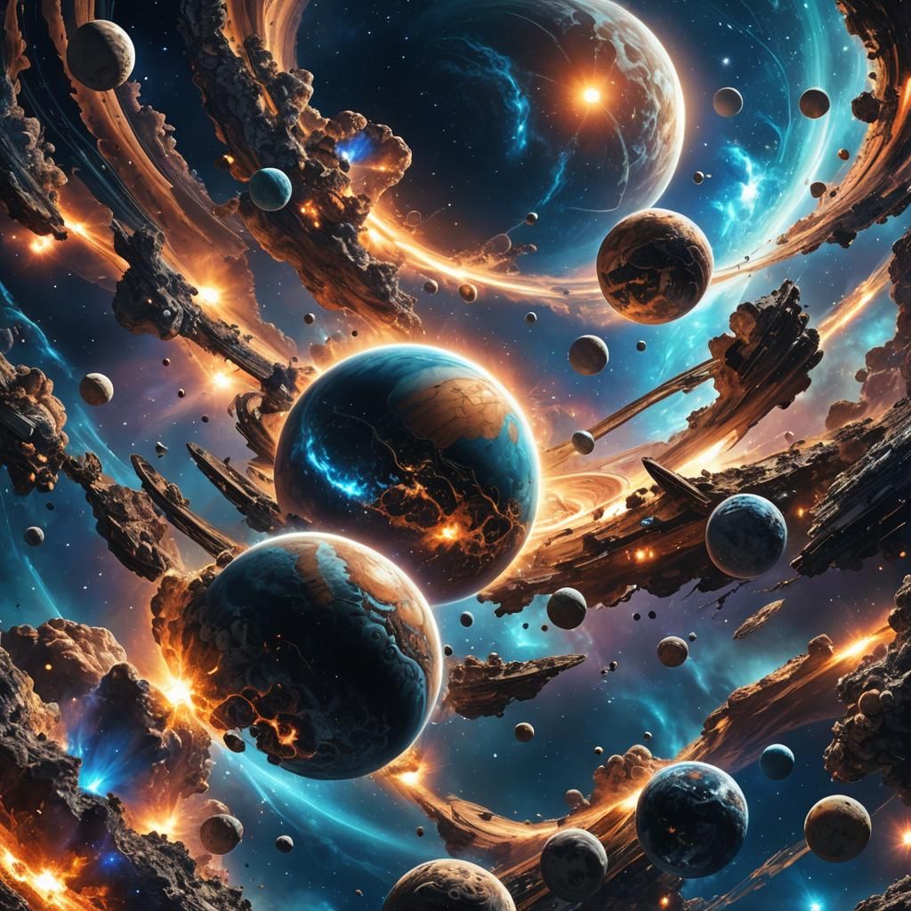 Spaceships Leaving Pluto in Vibrant Cosmic Illustration