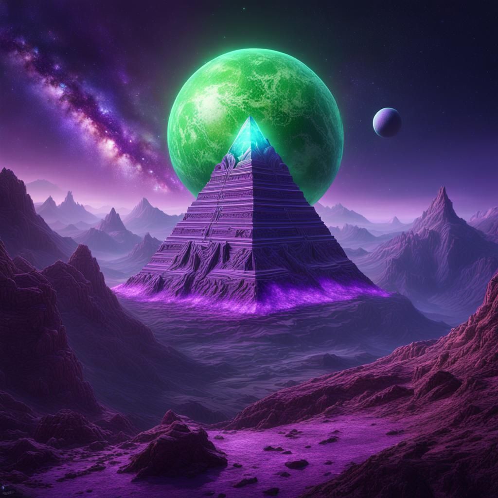 Crystal Pyramid and Green Planet: Fantasy Concept Art