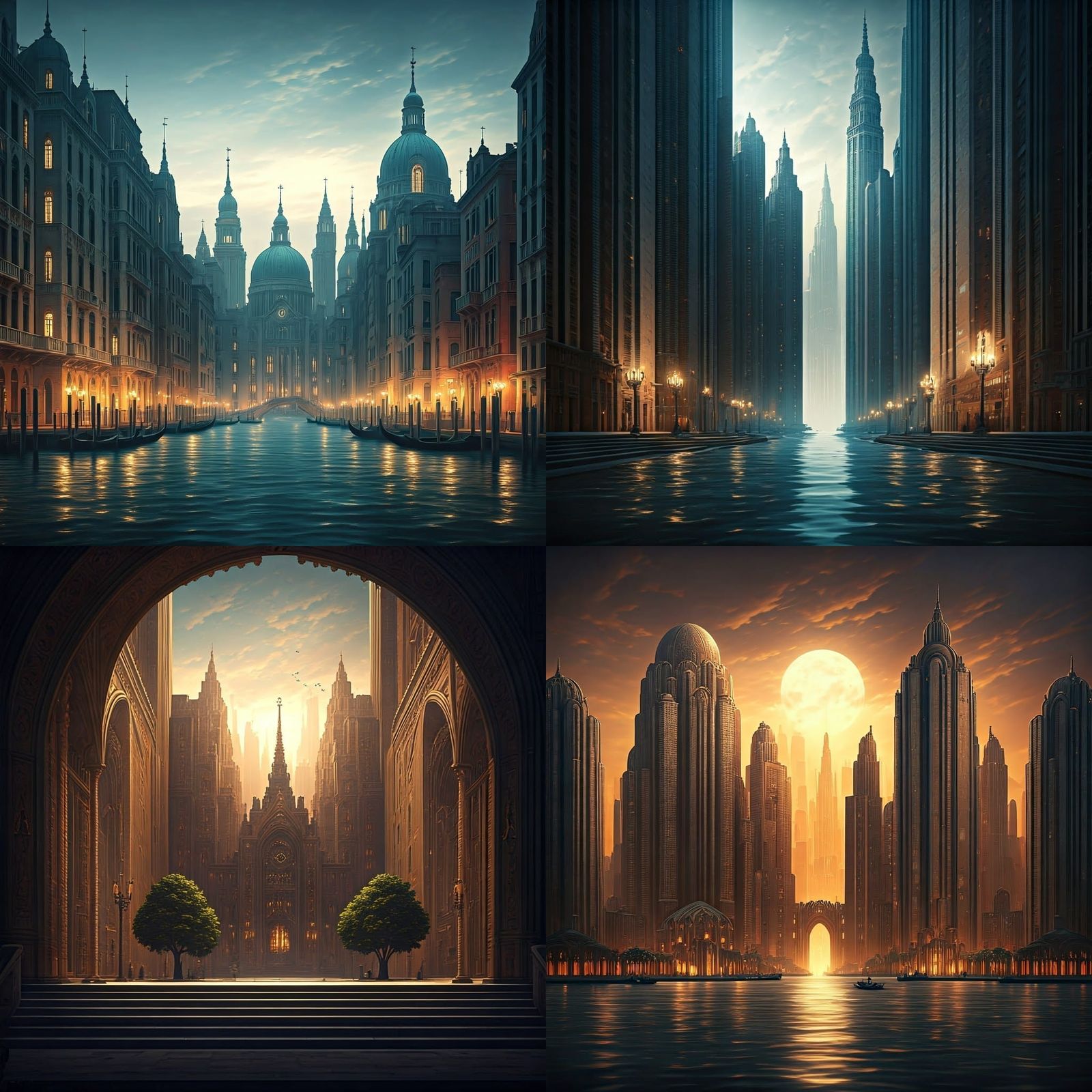 Venice City Skyline with Art Deco Skyscrapers