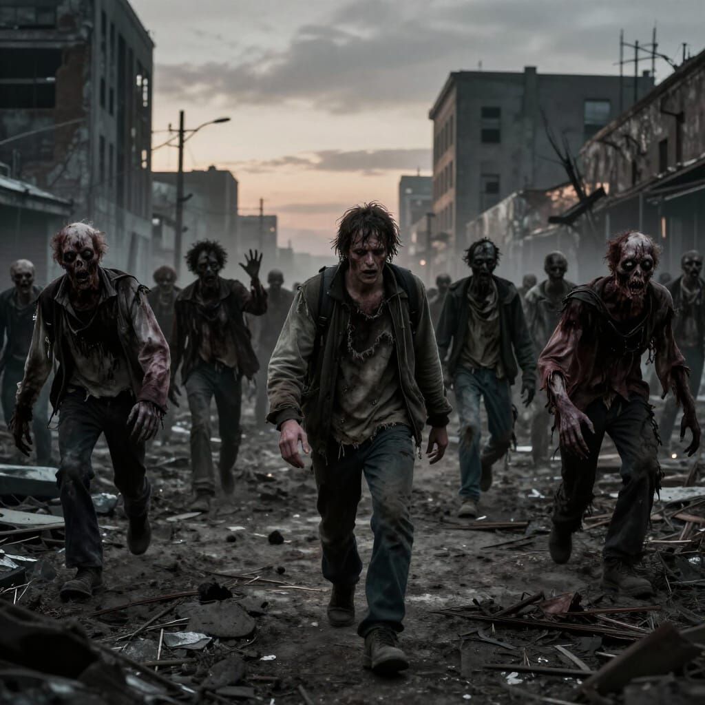 Survivor Flees Zombies in Post-Apocalyptic Cityscape