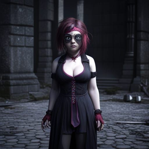 Goth Girl with Eyepatch in Detailed Matte Painting