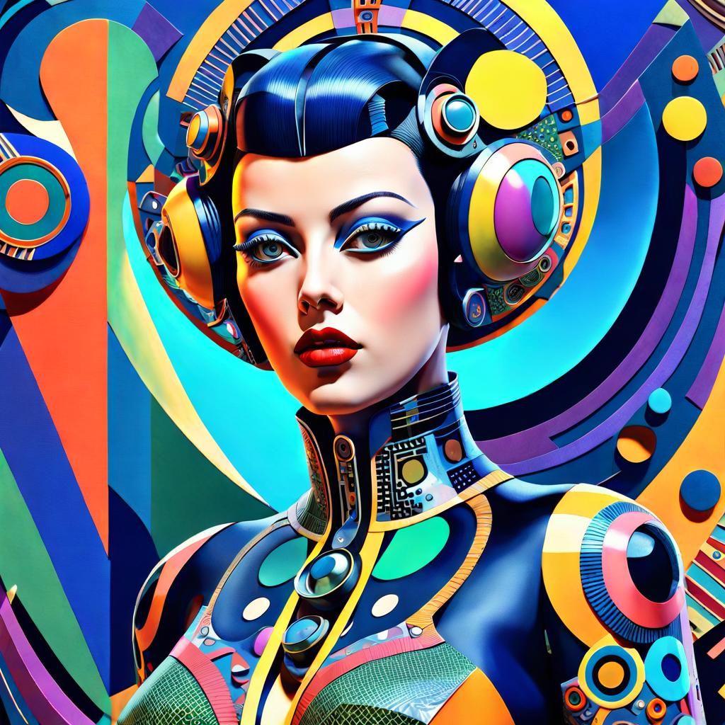 Cyberpunk Character in Vivid Abstract Collage