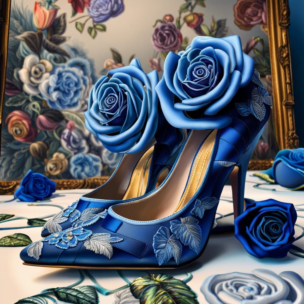 Opulent Embroidered Shoes with Floral Background