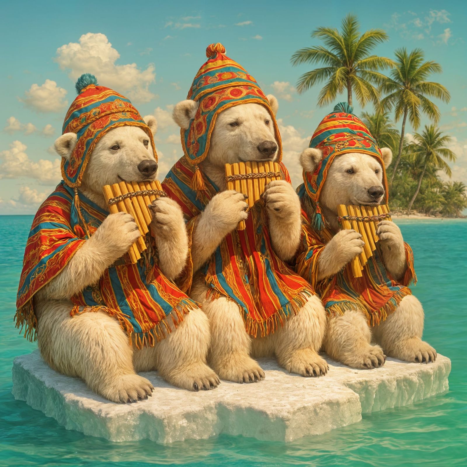 Peruvian Polar Bear Pan Flute Band on Ice
